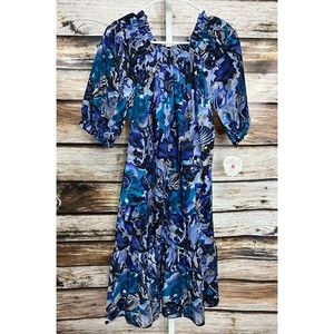 Hilo Hattie 100% Cotton Floral Dress Size Medium Blue Ruffle New